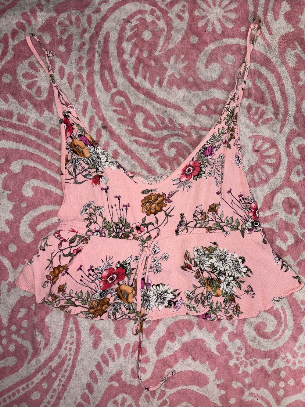 Floral Pink Ruffled Crop Cami Top